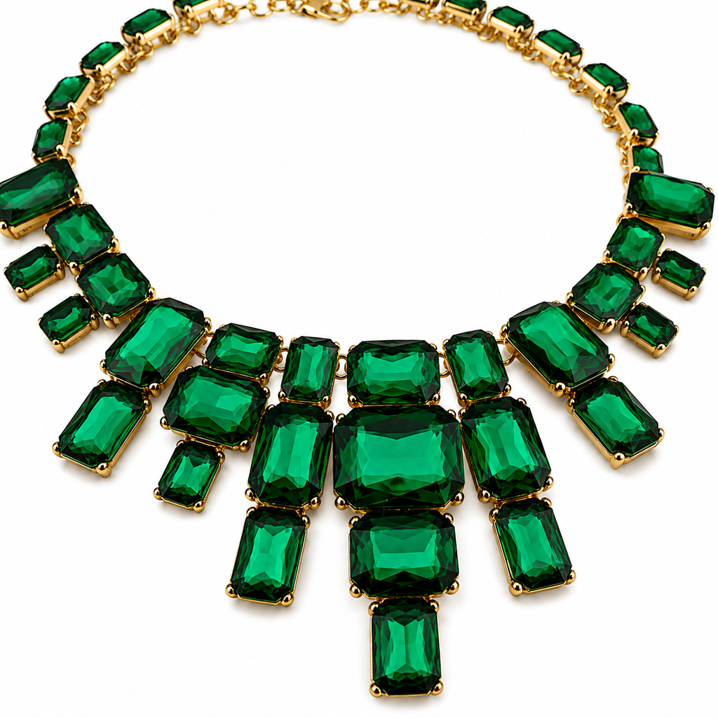 Satgur Designer Emerald Green Crystal Statement Necklace