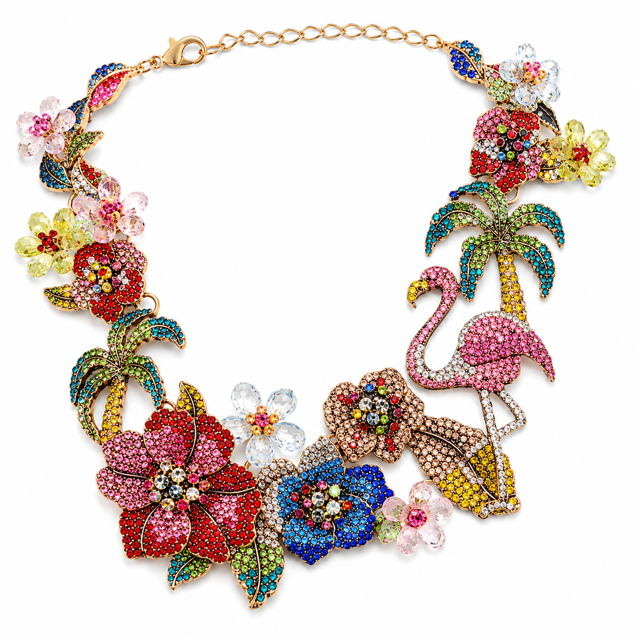 Satgur Designer Tropical Flamingo Crystal Statement Necklace