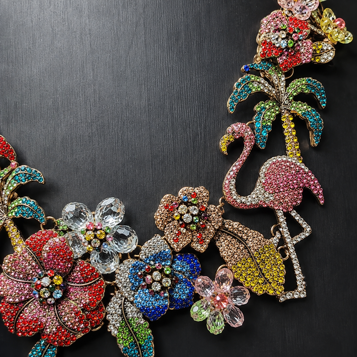 Satgur Designer Tropical Flamingo Crystal Statement Necklace